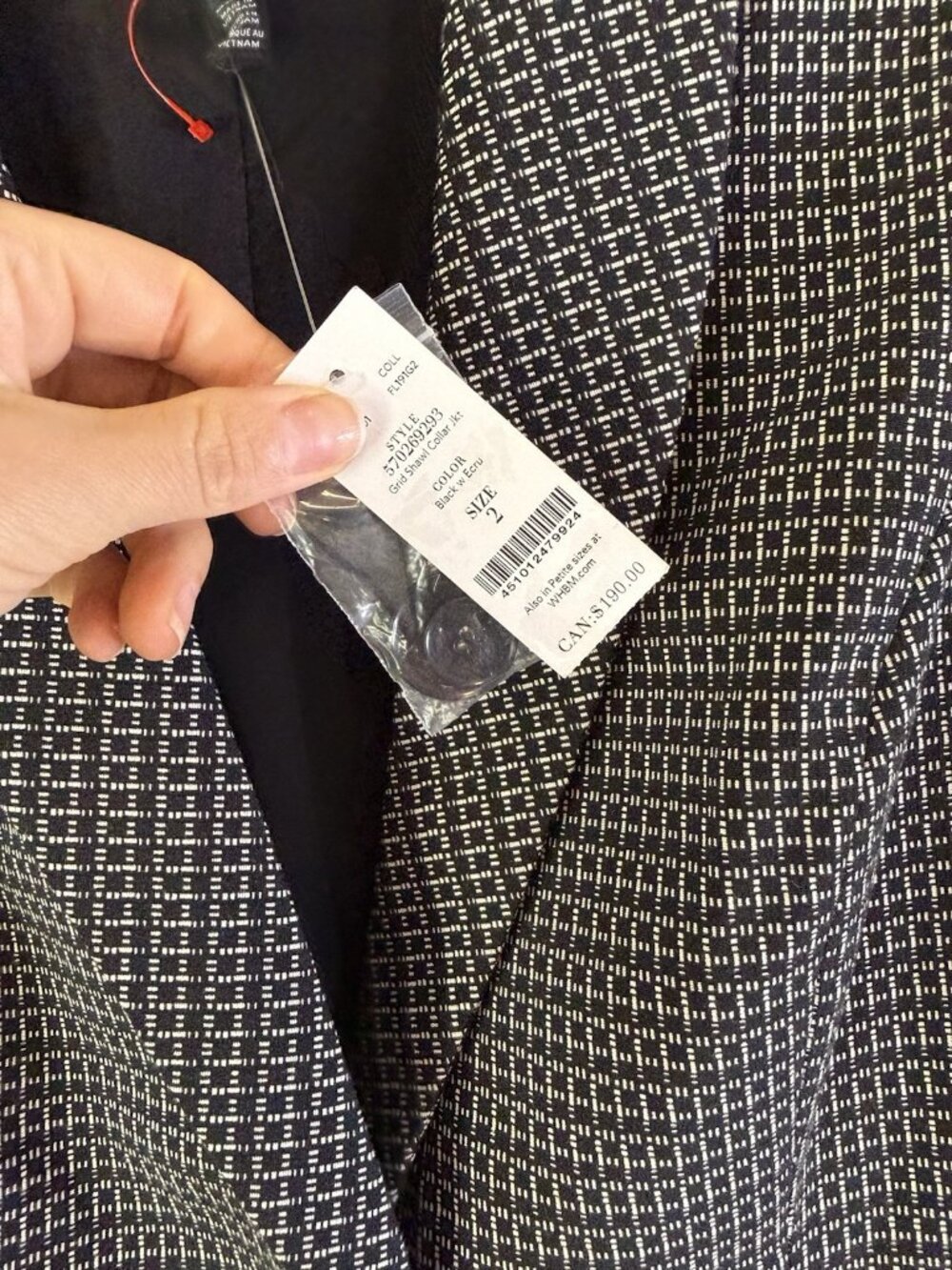 New White House Black Market Blazer Jacket Grid Shawl Collar Jacket - Picture 7 of 10